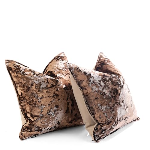 Luxurious ice floral velvet decorative pillowcase, 18x18 inches, square, orange,