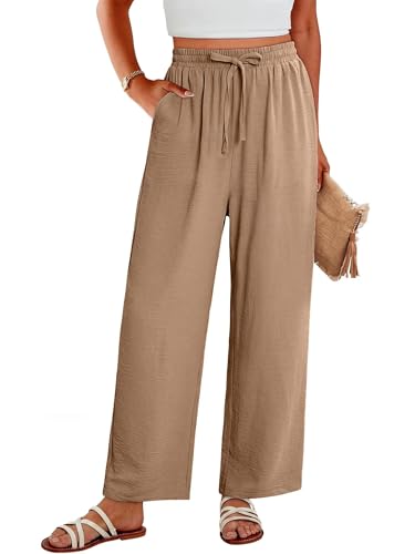 High Waisted Cropped Pants for Women Fall Long Pants Dark Khaki 3XL