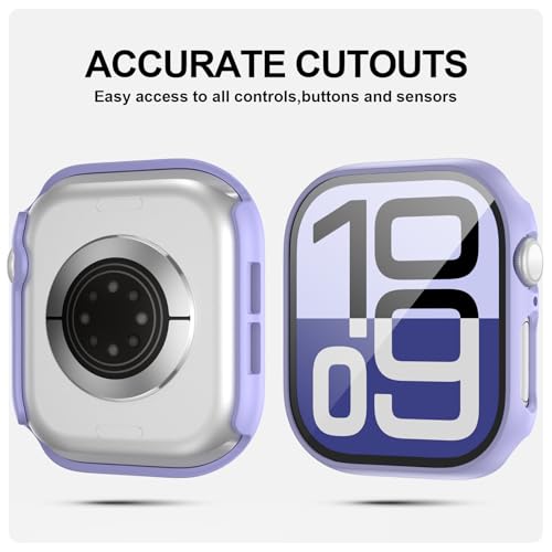 Image of 2 Pack Case with Tempered Glass Screen Protector for Apple Watch Series 3 /2 /1 42mm,JZK Slim Guard Bumper Full Coverage Hard PC Protective Cover HD Ultra-Thin Cover for iWatch 42mm,Purple+Clear