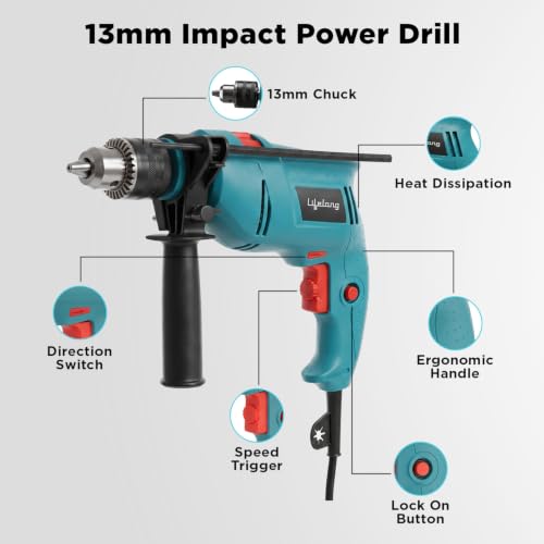 Image of Lifelong 550W Impact Hammer Drill Machine | Electric Drill Machine for Wall Drilling & Home Use | 23-Piece Tool Kit | 13mm Chuck | Variable Speed | Forward & Reverse | Full Copper Motor | Heavy Duty