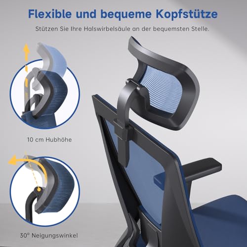 Dripex Bürostuhl, ergonomischer Schreibtischstuhl, Chefsessel mit breites Schaumstoffkissen...