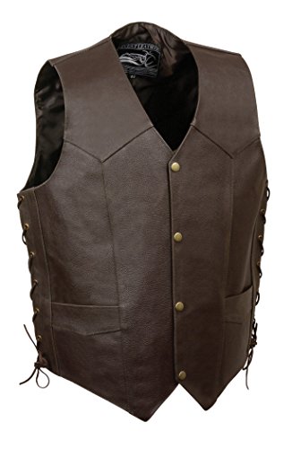 Image of EVENT LEATHER ELM3915 Men's Black Side Lace Motorcycle Leather Vest with Skull and Cross Bones Emboss