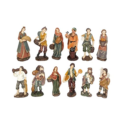 Generico Set 12 Pastori in Resina 20 cm Presepe Statuine COLORI CHIARI Personaggi Assortiti dipinte a Mano Mestieri Contadini Figure Diverse