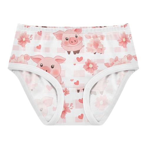 Wusikd Cute Cartoon Pig Girls' Underwear Cotton Pink Hearts Flower Girls Briefs Soft Toddler Underwear 2T
