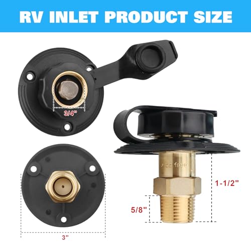 Image of Lead-Free Brass RV Water Inlet Connection, 1 /2 inch NPT Male City Water Fill Flange with Check Valve, Leak-Free City Water Hookup for Camper, Trailer(Black)