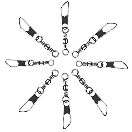 HXYStore 50pcs Solid Fishing Swivel Snaps Hook Connector Barrel Bearing with Safety Snap Connector Fishing Accessories Stainless Steel A #2#4#6#8#10 (50pcs)