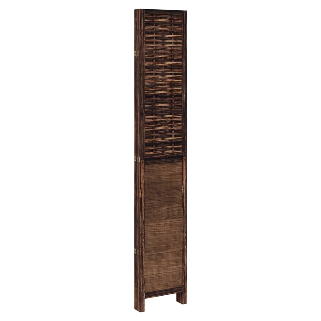 Divisorio 5 Pannelli in Legno e Bambù Marrone 180x220 cm | Separé pieghevole e autoportante ideale per camera da letto, soggiorno e ufficio. Design rustico effetto bruciato.