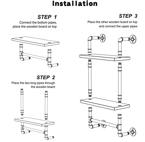 Loftpaipes Industrial Pipe Bathroom Shelf,Rustic Wood Wall Mount Shelf With Towel Bar,24" Black Matte Towel Racks,2 Tiered Metal Floating Shelves Shelving Iron Towel Holder #TOP3