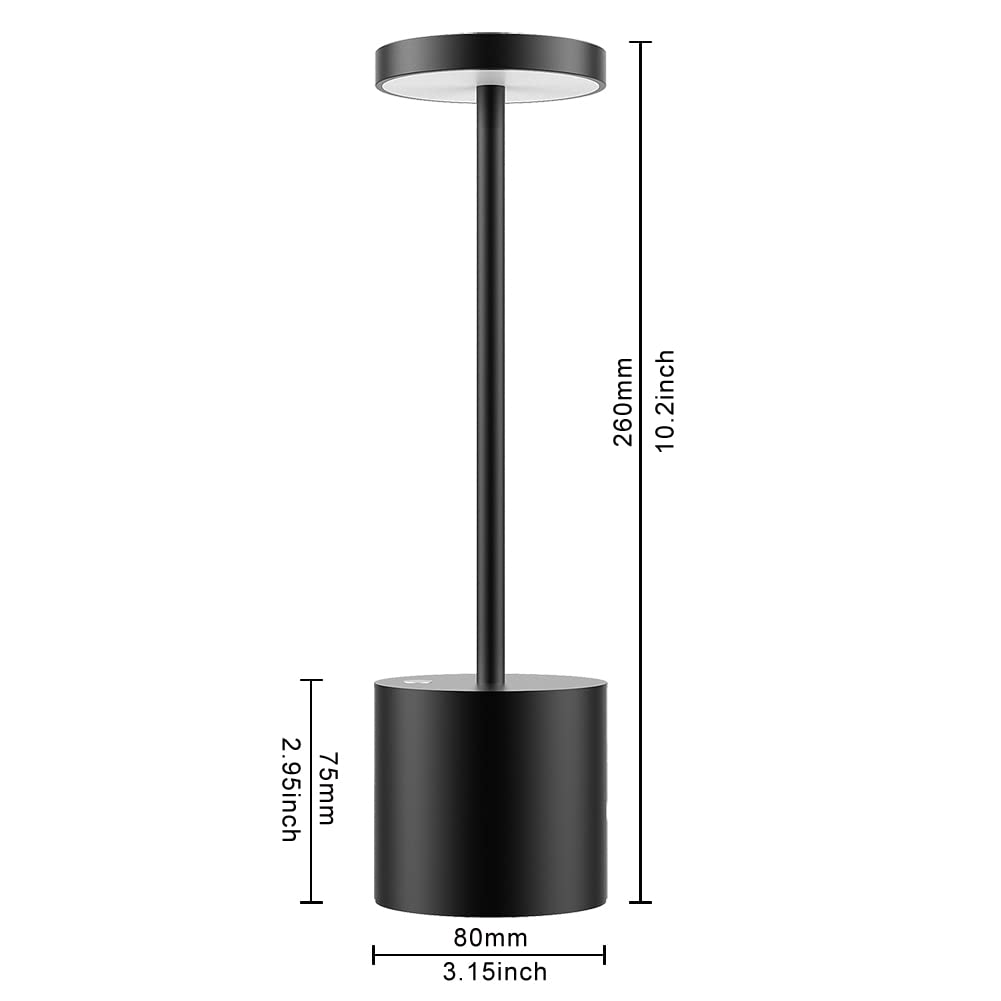 Kabellose Tischlampe 2er set, LED Tischlampe Akku, Metall Schwarz, Geeignet für Restaurants, Zum Gebrauch im Freien und in geschlossenen Räumen