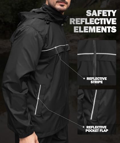 ZITY Men's Rain Jacket Waterproof with Hood Lightweight Windbreaker Jacket for Men Breathable Mesh Raincoat for Hiking Golf3