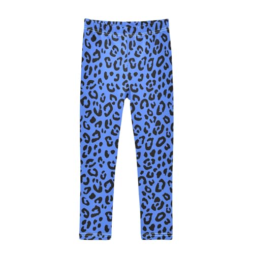 Girls' Athletic Leggings Ankle Length Yoga Dance Pants Kids Teen 4T Leopard Print Blue Background