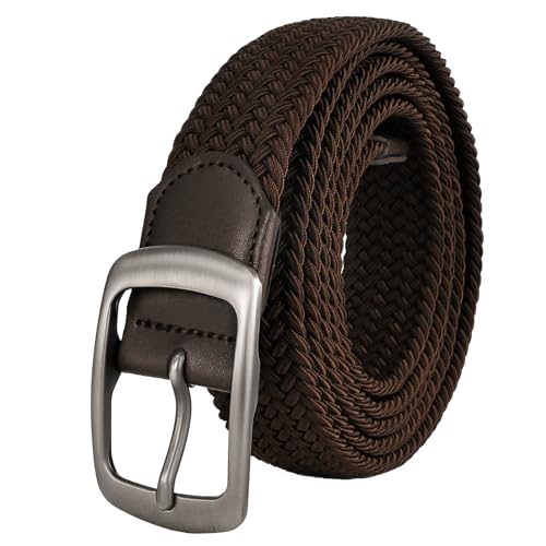 Awlyfm Cinturón para hombre, tallas grandes, 120-180 cm, cinturón de tela elástico, cinturón trenzado, negro y marrón, marrón, XX-Large