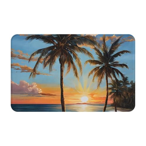 Tropical Sunset Print Living Room Bathroom Kitchen Anti Slip and Absorbent Carpet, Indoor Entrance Door Muddy Floor Mat, Ultra Soft Washable Carpet 21x31.5 Inches