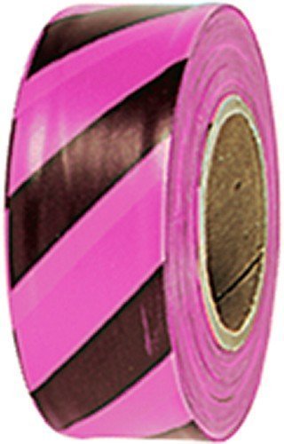 Presco Pink Glo/Black Striped Vinyl Roll Flagging (2 Mil), 1-3/16"W x 150' (1 Roll)