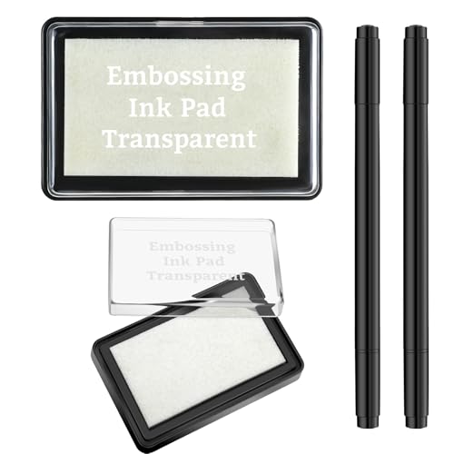 LemonSecret 4 Pcs Emboss It Kit Included 2 Clear Embossing Ink Pad 2 Embossing Pen White Stamp Ink Pad Emboss Kit for Paper Scrapbooking Crafts