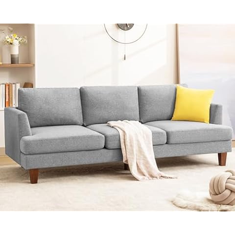 Gericco 89" Deep Seat Sofa, 3-Seater Sofa with Comfy Cushion, Mid Century Modern Couches for Living Room, Upholstered Comfy Sofa Couch for Bedroom, Apartment, Grey Cover