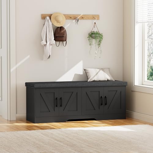 HOMSHO Farmhouse Shoe Storage Bench with 4 Barn Doors & Padded Seat Cushion by HOMSHO - Image 5