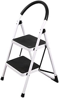 REDCAMP Folding Step Ladder 2 Step, Sturdy Heavy Duty Step Ladder with Handrails, White Wide Ladder Step Stool