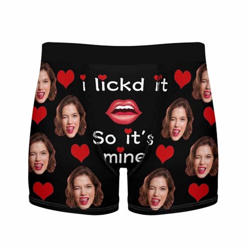 Personalized Men Boxers Brief with Face for Valentines, Custom Funny Face Underwear with Heart for Men Birthday