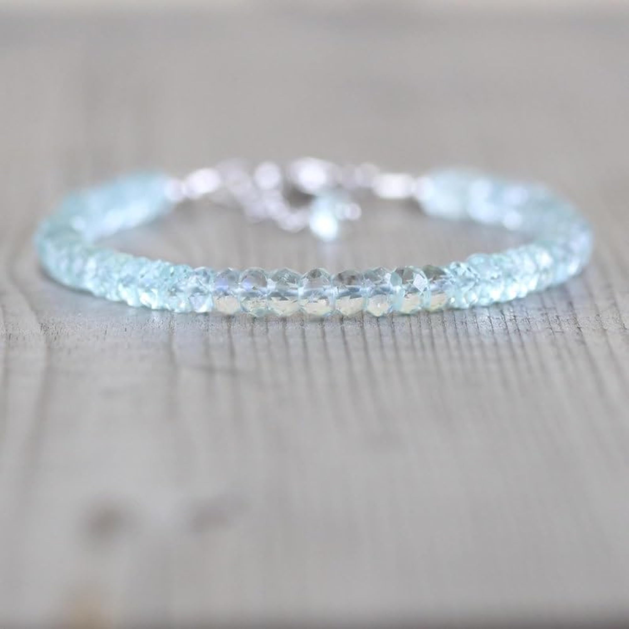 Aquamarine & Rondelle Healing Bracelet, Silver Plated Clasp