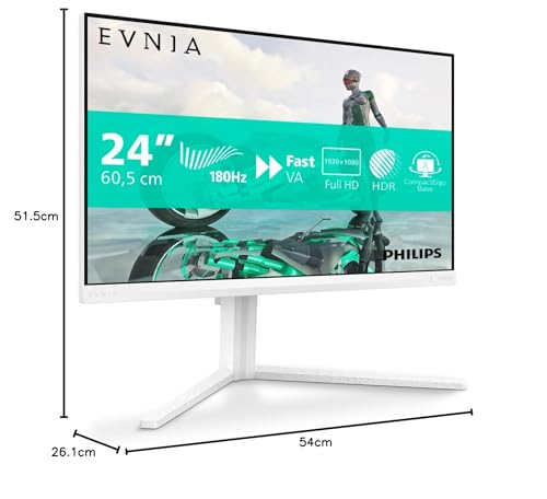 Philips 24M2N3201A - Moniteur de Jeu Full HD 24 Pouces, 180 Hz, 1 ms GtG, FreeSync Prem., G-Sync comp. (1920x1080, 2X HDMI, DisplayPort) Blanc