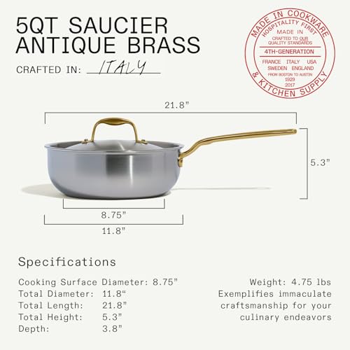 Image of Made In Cookware - 5 Quart Stainless Steel Saucier Pan (Antique Brass) - 5 Ply Stainless Clad - Professional Cookware - Crafted in Italy - Induction Compatible