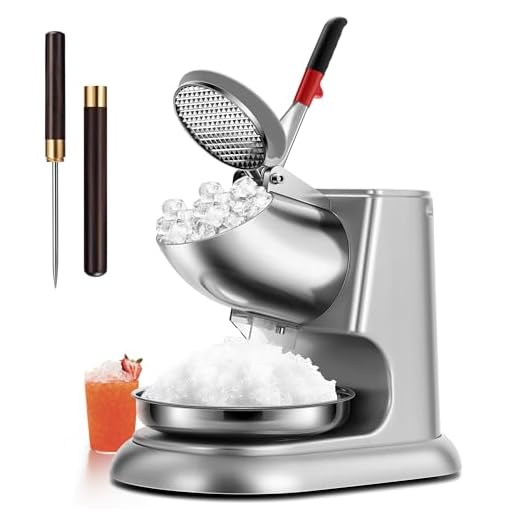 VIVOHOME 11 Inch Height Electric Dual Blades Ice Crusher Shaver Snow Cone Maker Machine Silver 143lbs/hr with Ice Pick for Home and Commercial Use