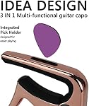 Geekria 3IN1 Guitare Capo, Zinc Alliy Metal Capo pour guitares acoustiques et électriques, Ukulele, Mandolin, Accessoires pour guitare classique (Rose Gold)