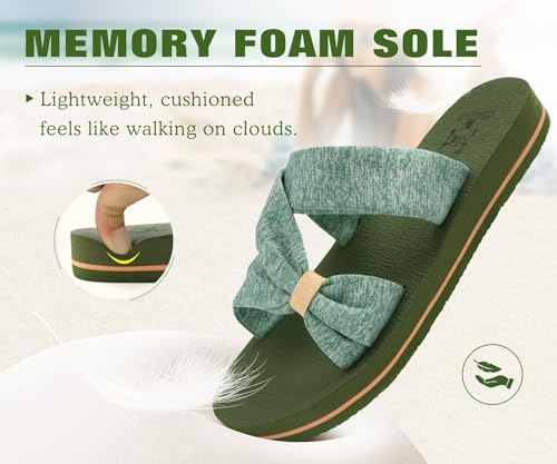 Image of KuaiLu Womens Dressy Bow Sandals Arch Support Yoga Foam Cushion Comfortable Walking Slides Open Toe Summer Beach Indoor Outdoor Slippers
