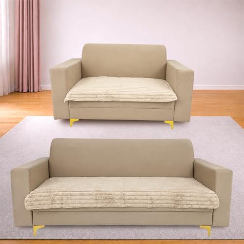 Image of Homerz Premium Rabbit Fur Sofa Cover with Anti-Skid Backing, Soft Plush Fabric Sofa Protector for Living Room Furniture (Beige, 5 (3+2) Seater, Only Seat Cover)