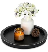 Hanobe Black Round Decorative Coffee Tray Wooden Trays for Coffee Table Centerpieces Dining Room ...