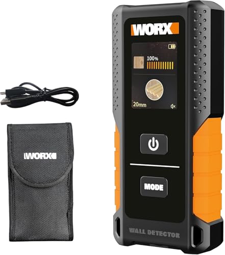 Worx 3.7V Stud Finder Wall Scanner WX086 Wood Beam & Drywall & AC Wire Metal Detector, 3-in-1 Multi-Modes, HyperCrystal LCD Display, Lithium-ion Battery, 1* Type C USB Charger