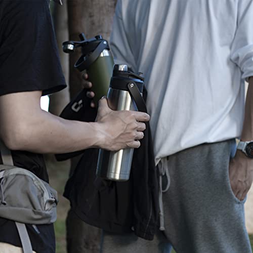 Skywell 24Oz Stainless Steel Water Bottle With 3 In 1 Lid, Bpa-Free Leak-Proof Wide Mouth Vacuum-Insulated Water Flask With Straw And Handle Sweat-Proof For Outdoor And Travel, Black #TOP6