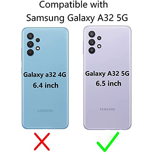 Phone Case for Samsung Galaxy A32 5G 6.5 inch Wallet with Tempered Glass Screen Protector and Leather Slim Flip Cover Card Holder Stand Cell Accessories Glaxay A 32 32A S32 G5 A326U Women Girl Purple