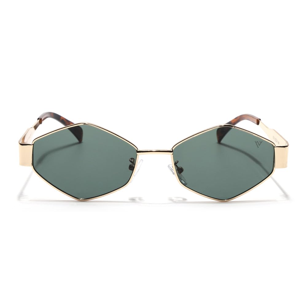 Buy Diamond Cut Geometric Sunglasses, Gold Frame with Green Lenses