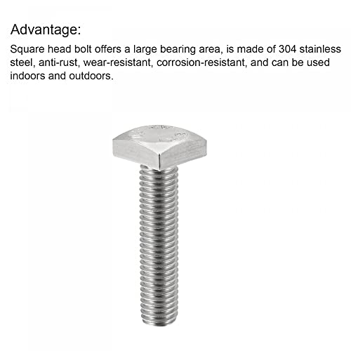 Image of uxcell Square Head Bolt, 10pcs M6x25mm Fully Thread 304 Stainless Steel Grade C Square Machine Screws