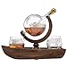 Godinger Whiskey Decanter Ship Globe Set with 2 World Whisky Glasses - for Liquor, Scotch, Bourbon, Vodka - 850ml