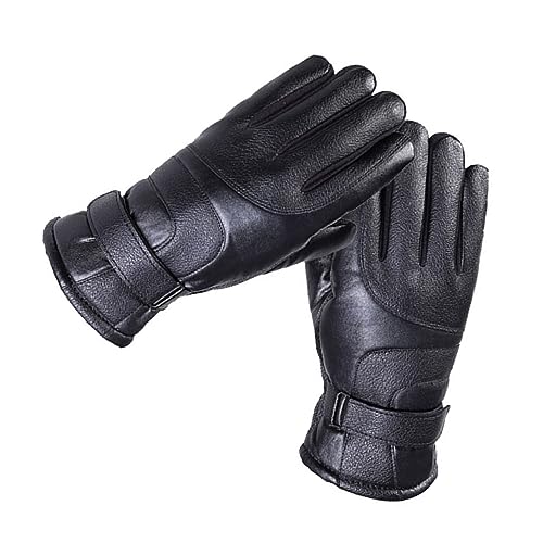 Beavorty 1Pair Thicken PU Leather Windproof Gloves for Winter Outdoor Sports Warm Cycling Climbing Riding Gear Black Touchscreen Slip Design