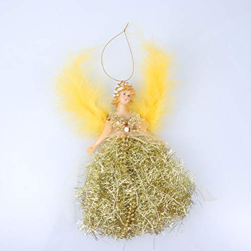 Christmas Angel Plush Doll Hanging Pendant Fairy Fluffy Wing Long Skirt Angel Ornament Xmas Tree Hanging Tag Sign For Festive Home Decor Kids Gift (Golden) #TOP2