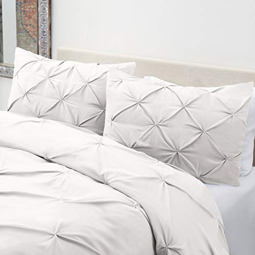 Image of Nestl Queen Comforter Set Pinch Pleat Comforter, Bedding Comforter Sets, Comforter Set for Queen Bed, Pintuck Comforter Set Full Size, Down Comforter with 2 Pillow Shams, 3-Piece - White