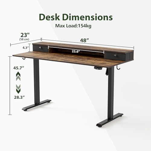 Image of Agilestic 48 x 24 Inches Electric Standing Desk with 2 Storage Drawers, Adjustable Height Sit and Stand Computer Table with Splice Board, Dark Walnut
