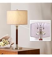 MITELSON Mid Century Modern Lamp with Dimmable Switch and Bulb, LED Bedside Lamp for Bedroom, Woo...