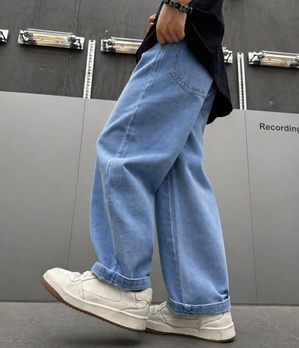 Image of ADBUCKS Children's Loose-Fitting Denim Pants with Buttons, Casual Wide-Leg Style