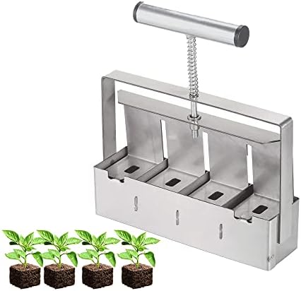 tenluno Mini 4 Hand-held Soil Blocker Soil Blocking Tool Seed Starting Plugs Seeds Starter Pallet Seedling Soil Block Maker