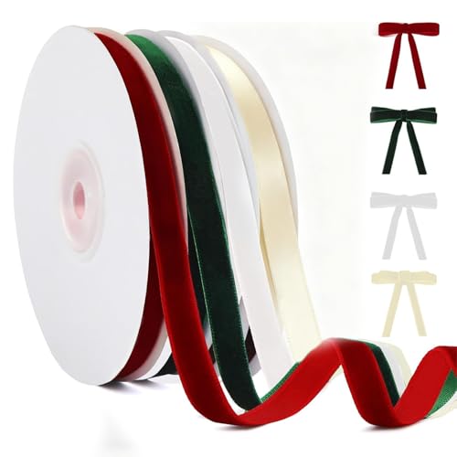KINDLUME 4 Rollos Cinta de Terciopelo, Christmas Satin Ribbon, Cinta para Regalos, Cinta de Satin, 1cm x 9m, para Decoración Navideña, Manualidades KINDLUME 4 Rollos Cinta de Terciopelo, Christmas Satin Ribbon, Cinta para Regalos, Cinta de Satin, 1cm x 9m, para Decoración Navideña, Manualidades
