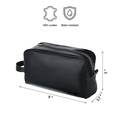 Awesometik Mens Travel Bag Toiletries Organizer Case for Grooming, Toiletry Bag for Men, Travel Essentials Shaving Dopp Kit, Geniune Leather Water Resistant Cosmetic Bag Pouch (Black)2