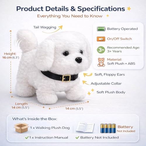 Image of Livello Hopping Walking Talking Sound Dog with Moving Tail, Head Shake & Realistic Actions Soft Plush Interactive Animal Toy, Fun Gift & Childhood Companion White Pack of-2