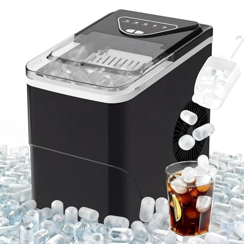 Advwin Ice Maker, 12KG Countertop Electric Self-Cleaning Icemaker, 2 Sizes of Bullet Ice, 26lbs/24H, Fast Freeze, Scoop & Removable Basket, for Home Party Office, Black Portable IceMachine