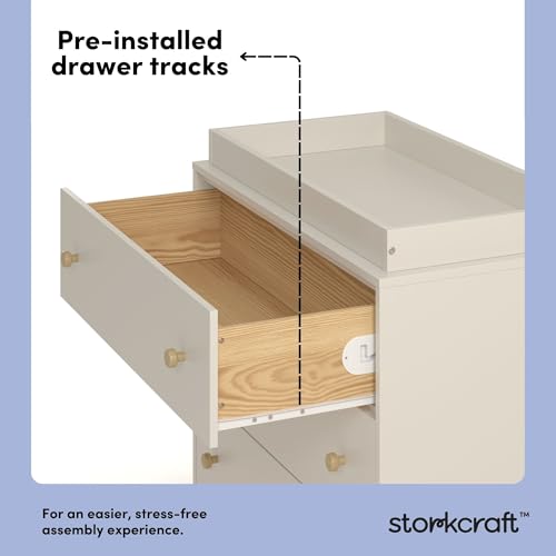 Storkcraft Texas 3 Drawer Chest with Removable Changing Table Topper (Frosted Oat/Driftwood) – GREENGUARD Gold Certified Baby Dresser, Interlocking Drawer System for Nursery & Kids’ Bedroom Dresser by Storkcraft - Image 6