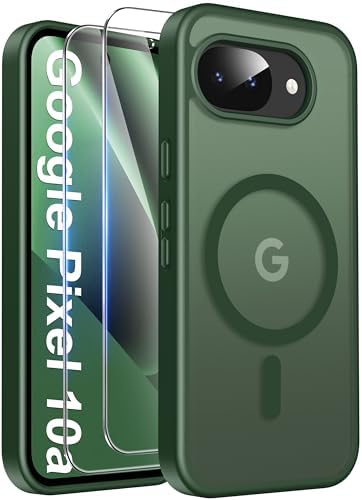 Opkiegrn Magnetisch für Google Pixel 10a Hülle, Dunkelgrün | 2x Schutzfolie, Kompatibel mit MagSafe, Militärnorm Schutz, Stoßfest Transluzente Matt Schutzhülle Pixel 10a Hülle